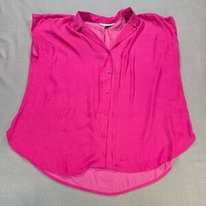 Nine West Blouse Women XXL Pink Button Up High Low Sleeveless Career Top